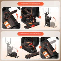 Ellipsentrainer für Zuhause, faltbar, 16 Widerstandsstufen, LCD-Display und Transportrollen, Schwarz(m-9)
