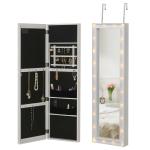HOMCOM LED sieradenkast op te hangen 2-in-1 spiegelkast deurmontage wit