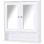kleankin spiegelkast, wandkast met 3 opbergvakken, make-upkast, MDF, wit, 56 x 13 x 58 cm
