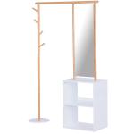 HOMCOM garderobestandaard kledingrek met make-up spiegel plank 4 haken bamboe