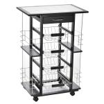 HOMCOM serveerwagen op wielen keukenwagen trolley grenenhout zwart