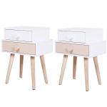 HOMCOM kinderkamer nachtkastje set van 2 bijzettafel 2 lades MDF roze(c-1)