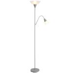 HOMCOM moderne staande lamp 2 koppen verstelbare leeslamp, vloerlamp, ontwerp met dubbele kop en stalen voet, zilver, wit, 28 x 28 x 179,5 cm