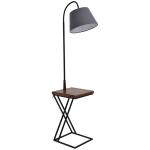 HOMCOM Staande lamp vloerlamp met opbergplank, grenenhout + staal, 36 x 36 x 165 cm (bruin + grijs + zwart) | Aosom.de