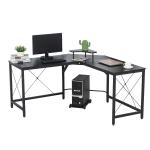 HOMCOM Computerbureau L-vormig hoekbureau bureau kantoortafel metaal zwart