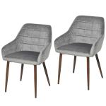 Eetkamerstoelen set van 2, keukenstoel met rugleuning in donkergrijs fluweel(c-2)