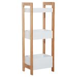 Kleankin badkamermeubel met 3 niveaus trapvormige stelling badkamer bamboe wit(c-3)