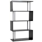 HOMCOM® boekenkast zwart wandstelling roomdivider vrijstaande stelling 4 vakken MFC hoekstelling bureaustelling