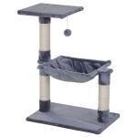PawHut Kattenboom 3 verdiepingen krabpaal kattenbed met hangmat sisal paal pluche grijs