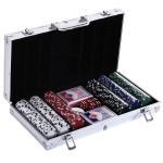 HOMCOM Pokerkoffer pokerset pokerchips 4/5 kleuren 2x kaartspel 5x dobbelstenen 1x aluminium koffer