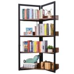 HOMCOM Boekenrek vrijstaande stelling speelgoedrek spaanplaat + staal walnootkleur 90 x 39 x 160 cm