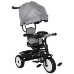 HOMCOM 2-in-1 kinderdriewieler duwstang voor kinderdriewieler met kap Trike grijs