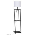 HOMCOM Staande lamp met 3 planken stalamp polyester katoen metaal zwart