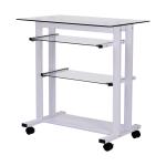 HOMCOM Rolbaar bureau computertafel bureau werktafel met glazen aflegvlak wit