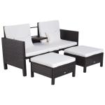 Outsunny 3-delige Tuinbank tuinmeubelen lounge tuinset zitgroep rotan meubel bruin poly-rotan + metaal 2-zits bank 2 x kruk kussens | Aosom.de