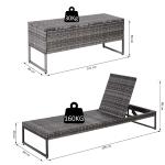 Outsunny ligbank voor buiten relaxbank dubbele ligstoel bijzettafel 2 personen 5 standen PE grijs