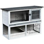 PawHut Small Animal Two-Level Fir Wood Hutch w/ Ramp Burnt Yellow(c-3)