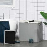 HOMCOM 115L Folding Laundry Hamper Storage Basket 2 Sections w/ Lid Removable Liner(c-2)