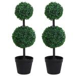 Outsunny PE Set of 2 Artificial Boxwood Double Ball Topiary Plant Tree's Green(c-2)