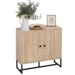 HOMCOM Bedside Table 2 Drawer Unit Zig Zag Design w/ Black Metal Handles Melamine Finish(c-1)