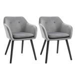 HOMCOM Velvet Tufted Set Of 2 Kitchen Dining Armchairs Grey(c-1)