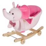 HOMCOM Baby Horse Rocker Kids Rocking Horse Animal Rocker 2 in 1 Rocking Elephant Wooden W/Wheels and Sound -Pink(c-1)