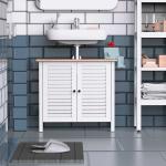 Kleankin Under Sink Bathroom Vanity Unit Ceramic Basin Sink Cloakroom Storage Cabinet Home Furniture - White(c-3)