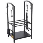 HOMCOM Wood Holder W/Accessories, Steel-Black(c-1)