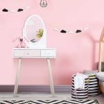 HOMCOM Kids Pretend Play Plastic Vanity Table Set Pink/White(c-2)