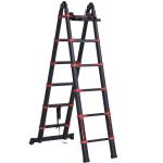 HOMCOM 3.8M Duo Aluminium Ladder w/ Tool Holder Herringbone Design Foldable(c-2)