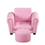 HOMCOM Kids Armchairs with Foot Stool Children Sofa Kids Sofa Children PU Leather Chair Set Princess Crown Armchair Sofa For Toddlers - Pink(c-7)