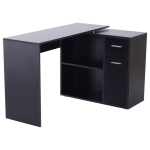 HOMCOM 180 Degree Rotating Corner Desk L- Shaped Table Home Office Workstation Black