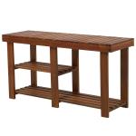 HOMCOM 3-Tier 12 Pairs Shoe Rack Stool, Acacia Wood-Teak Colour(c-1)