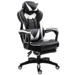 Vinsetto PU Leather Retractable Footrest Gaming Chair w/ Pillows White/Black(c-1)