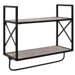 HOMCOM 2-Tier Wall Shelf Metal Frame Wood Shelves Bottom Rail Storage Rack Home Natural(c-1)