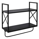 HOMCOM 2-Tier Wall Shelf Metal Frame Wood Shelves Bottom Rail Storage Rack Home Natural(c-2)