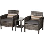 Outsunny 2-Seater PE Rattan Side Table & Armchair Bistro Set w/ Pillows Black(c-1)