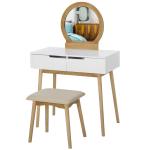 HOMCOM Pine Wood Dressing Table w/ Stool White/Oak(c-2)