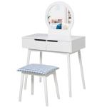 HOMCOM Pine Wood Dressing Table w/ Stool White/Oak(c-1)
