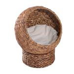 PawHut Cats Woven Banana Leaf Elevated Basket Bed w/ Cushion Brown(c-1)