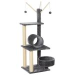 PawHut Cats Sisal Rope 3-Tier Scratching Tree w/ Dangle Toys Dark Grey(c-3)