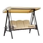 Outsunny Swing Chair Hammock 3 Seater Canopy Cushion Shelter Outdoor Bench Steel Beige Garden