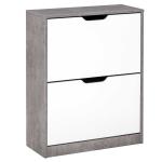 HOMCOM Tipping Shoe Cabinet Hall Organizer Wood Rack w/ Drawer Adjustable Shelf 8 Pairs(c-2)