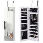 HOMCOM Sieradenkast met LED spiegelkast wandkast wand- / deurbevestiging MDF wit