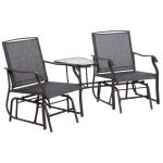 Outsunny Double Glider Rocking Chairs Garden Table High Back Conversation Set(c-1)