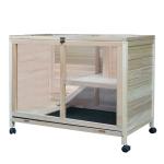 PawHut Small Animals 2-Tier Fir Wood Outdoor Hutch Grey(c-9)