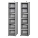 HOMCOM Set of 2 CD Media Display Shelf Unit Tower Rack w/ Adjustable Shelves Grey(c-1)