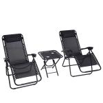Outsunny 3pcs Reclining Folding Garden Zero Gravity Chairs Sun Lounger Set with Table Cup Holders Yard Pool(c-1)