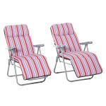 Outsunny Set of 2 Foldable Patio Sun Lounger Adjustable Garden Recliner Seat Blue/White(c-2)