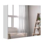 HOMCOM Wall Cabinet Mirror Bathroom Double Door Modern Lights Storage Lamp(c-3)